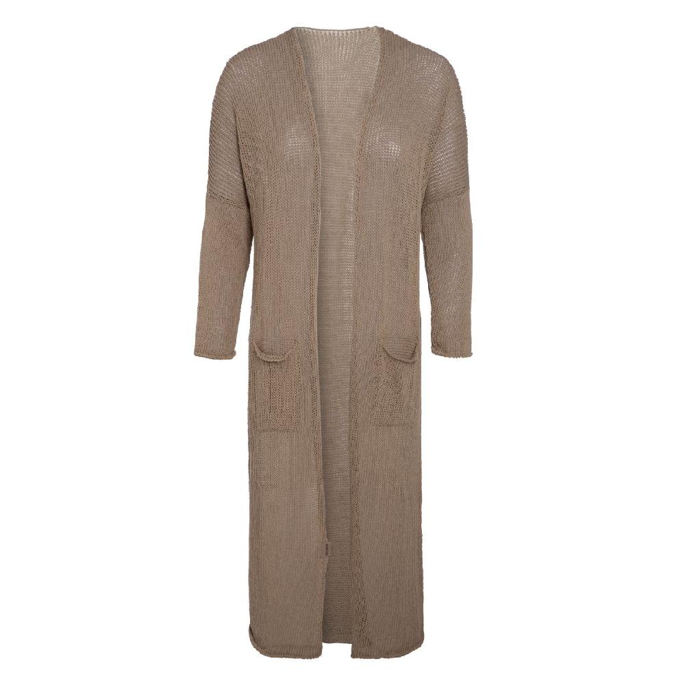 knit factory Jasmin Lang Gebreid Vest Linnen - 36/38 - Met steekzakken