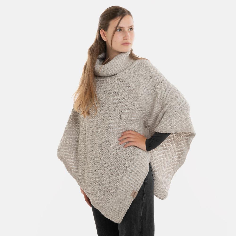 Knit Factory Amber Gebreide Poncho Iced Clay/Beige