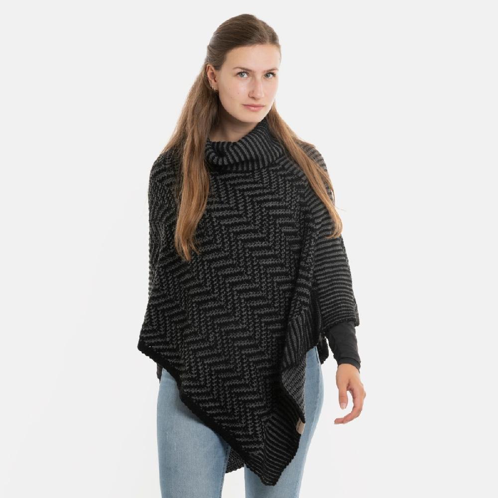 Knit Factory Amber Gebreide Poncho Zwart/Antraciet