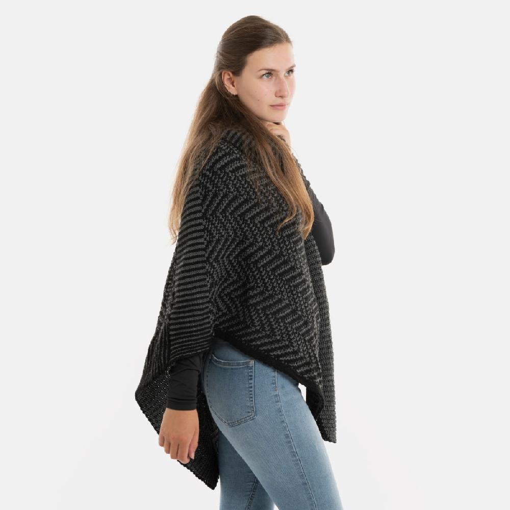 Knit Factory Amber Gebreide Poncho Zwart/Antraciet