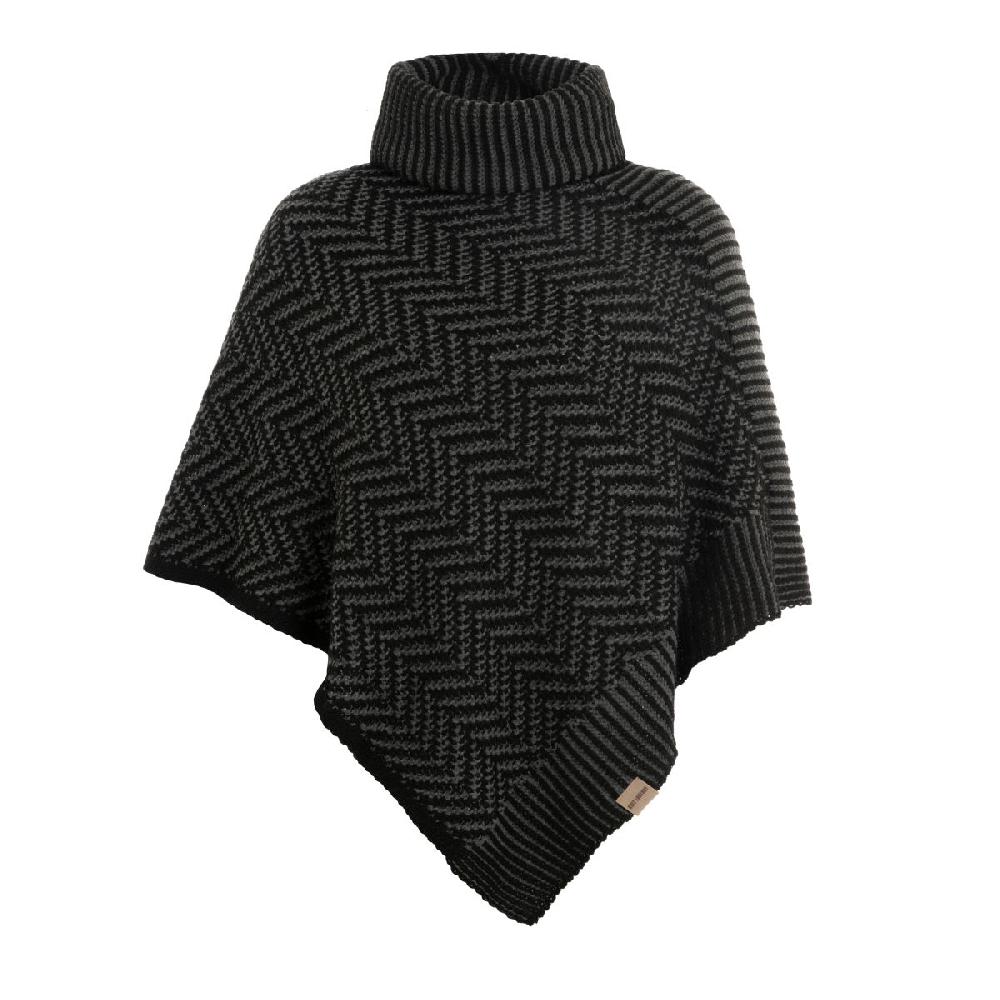 knit factory Amber Gebreide Poncho Zwart/Antraciet