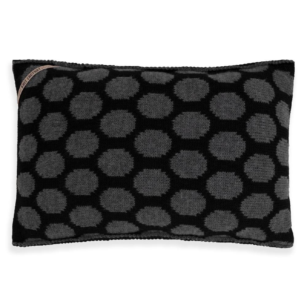 knit factory Cody Kussen Zwart/Antraciet - 60x40