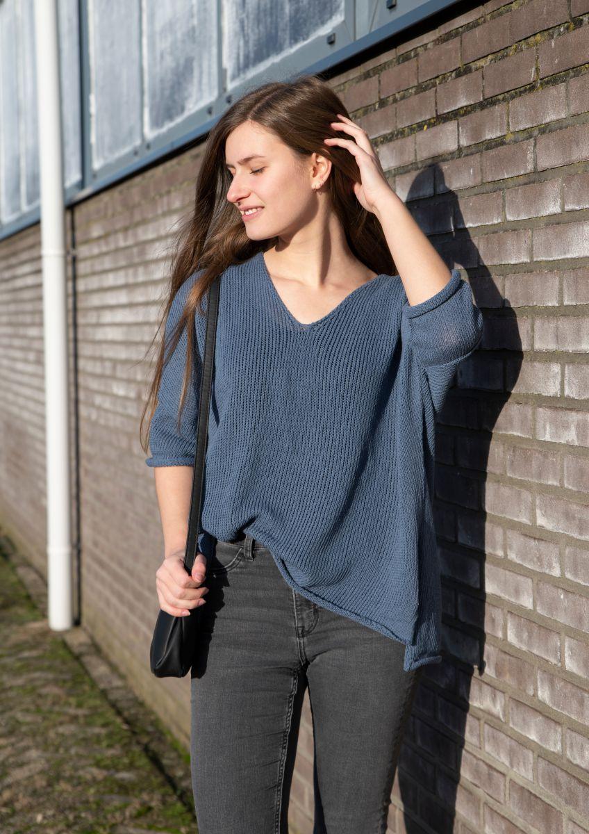 Knit Factory Jasmin V-hals Trui Licht Grijs - 36/44