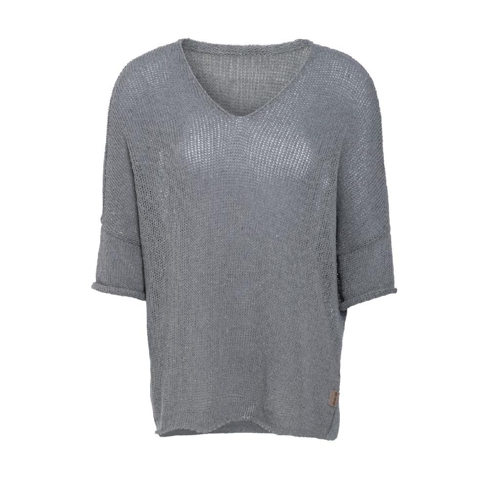 knit factory Jasmin V-hals Trui Licht Grijs - 36/44