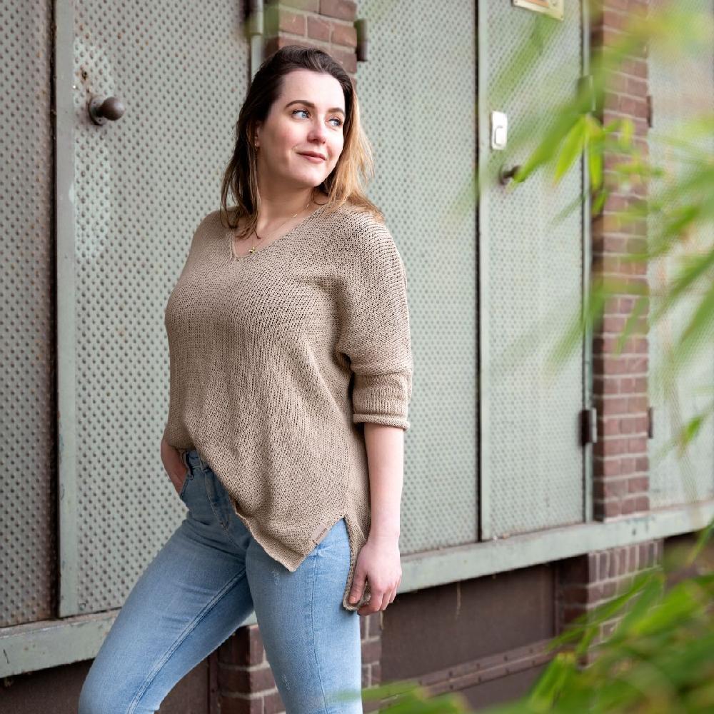 Knit Factory Jasmin V-hals Trui Linnen - 36/44