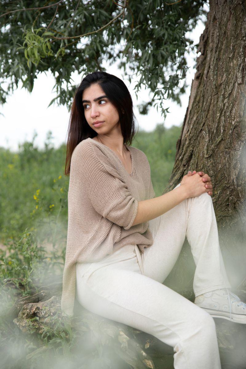 Knit Factory Jasmin V-hals Trui Linnen - 36/44