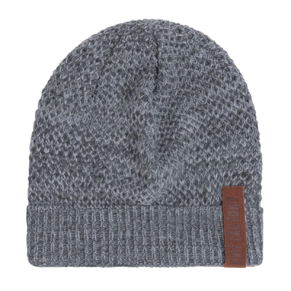 knit factory Jazz Beanie Antraciet/Licht Grijs
