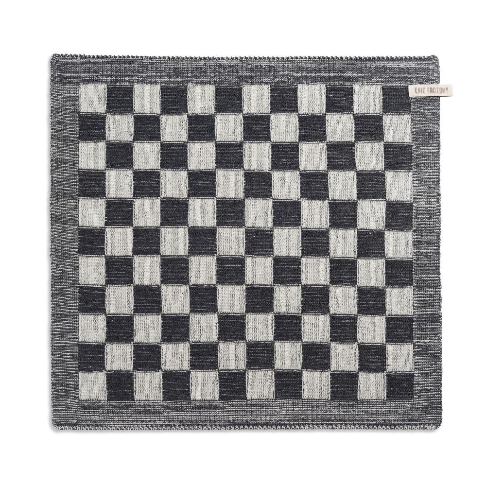 knit factory Keukendoek Block Ecru/Antraciet