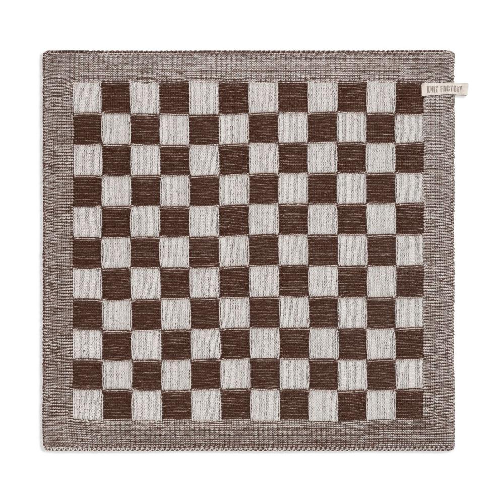 knit factory Keukendoek Block Ecru/Chocolate