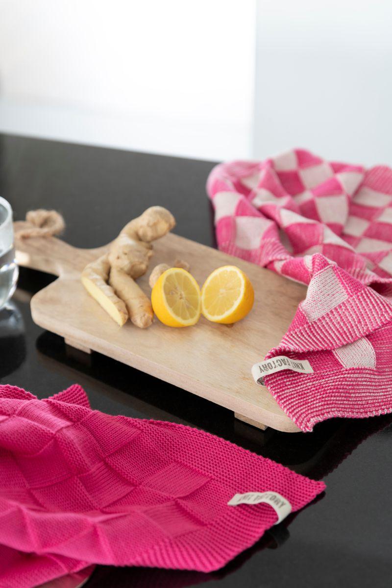 Knit Factory Keukendoek Block Ecru/Fuchsia