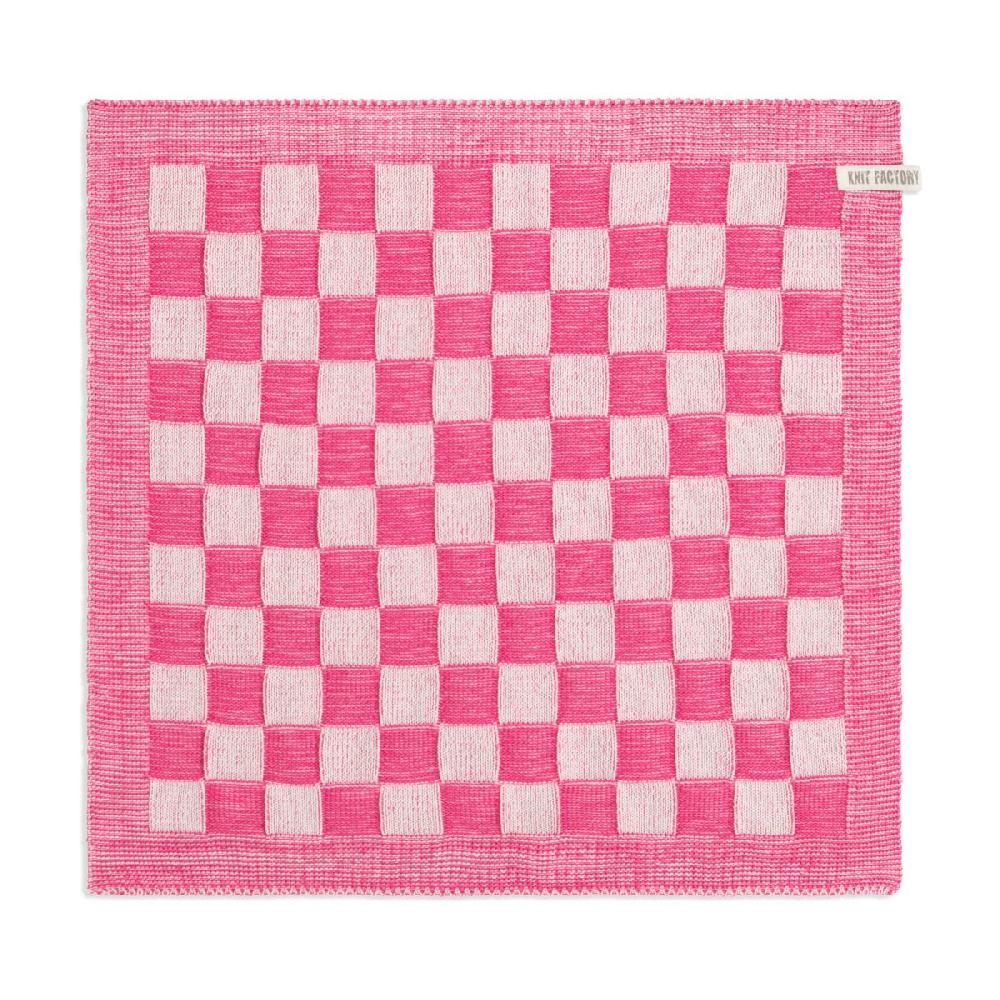 knit factory Keukendoek Block Ecru/Fuchsia