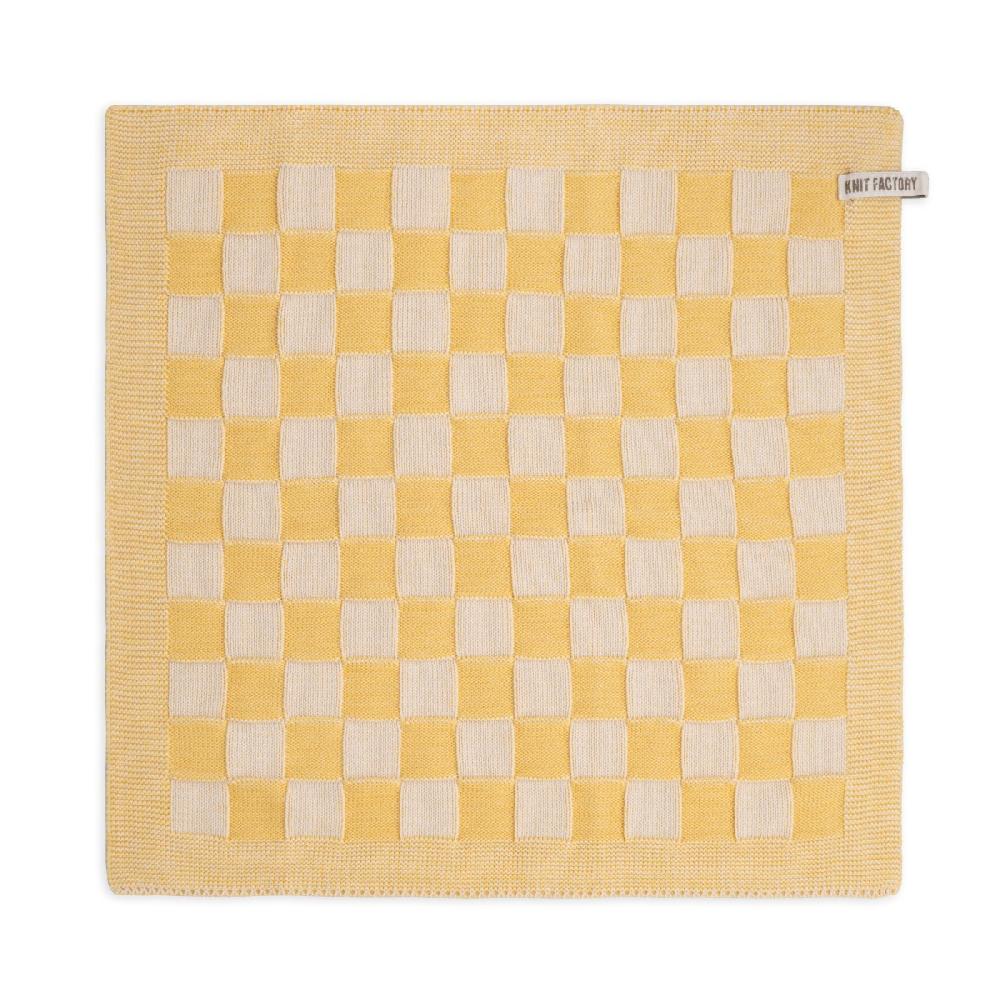 knit factory Keukendoek Block Ecru/Gold