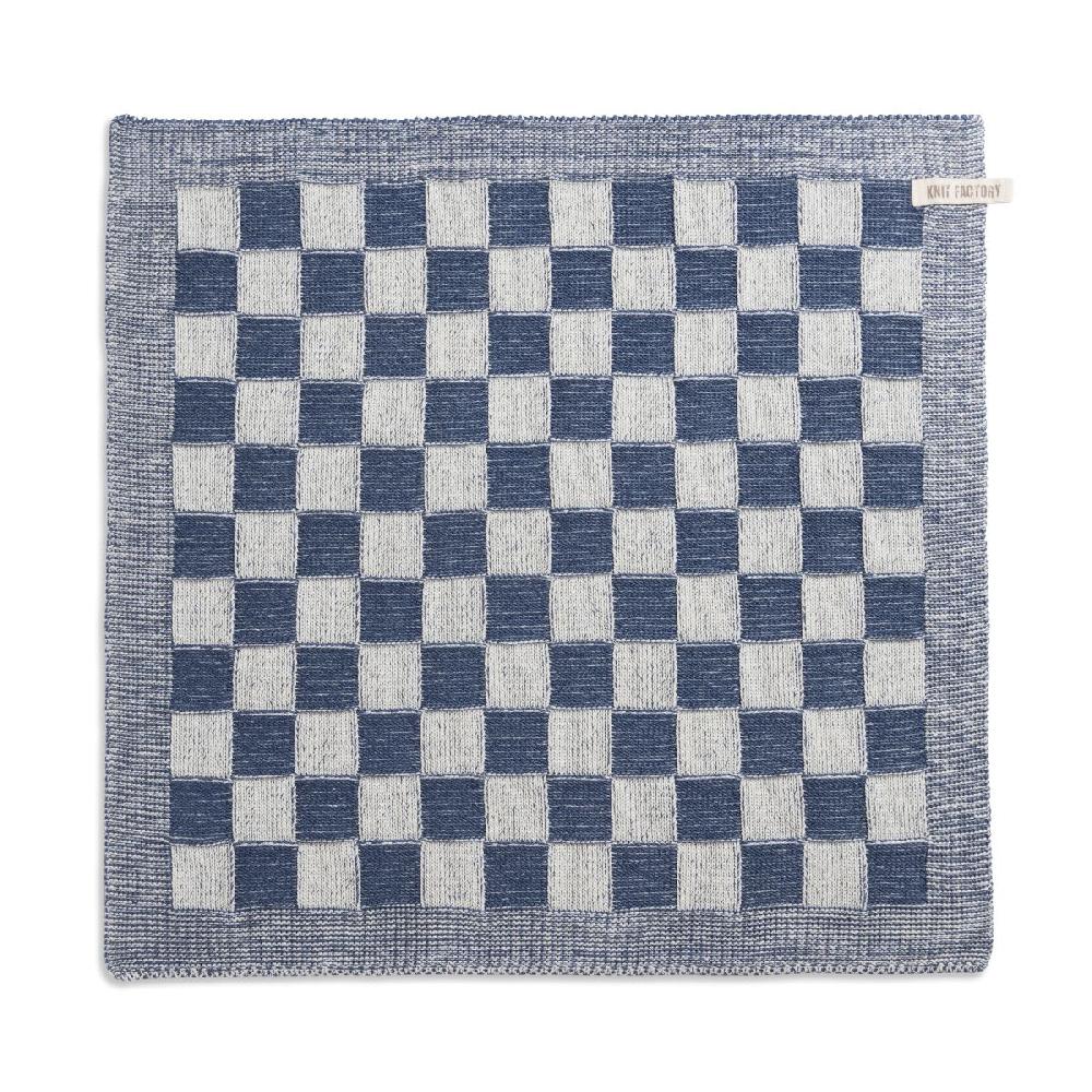 knit factory Keukendoek Block Ecru/Jeans