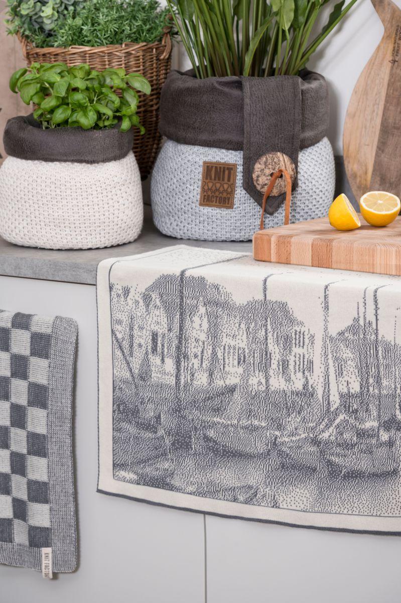Knit Factory Keukendoek Block Ecru/Med Grey