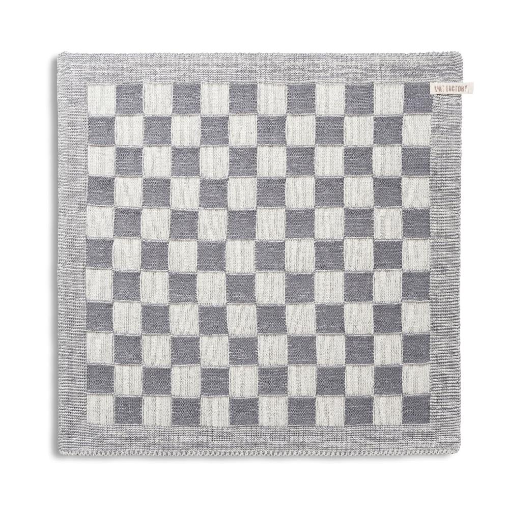 knit factory Keukendoek Block Ecru/Med Grey
