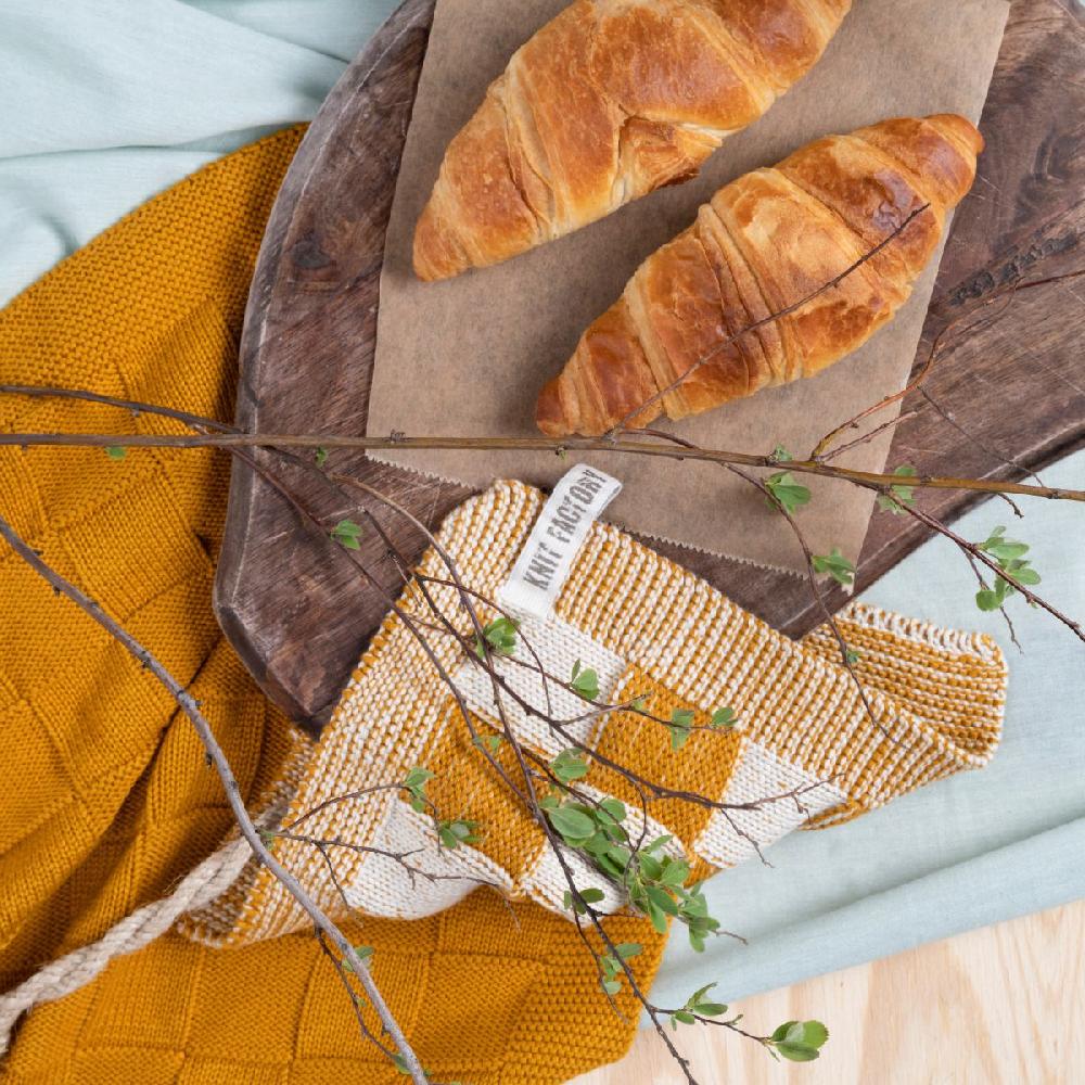 Knit Factory Keukendoek Block Ecru/Oker