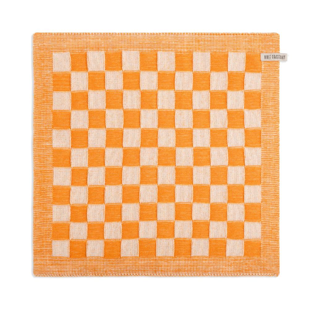 knit factory Keukendoek Block Ecru/Orange