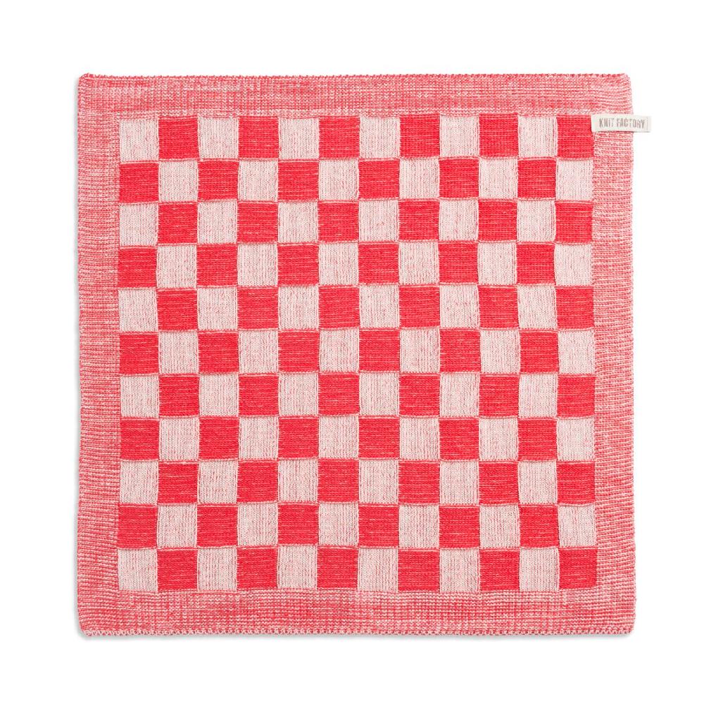 knit factory Keukendoek Block Ecru/Rood