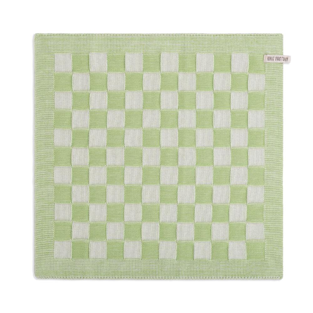 knit factory Keukendoek Block Ecru/Spring Green