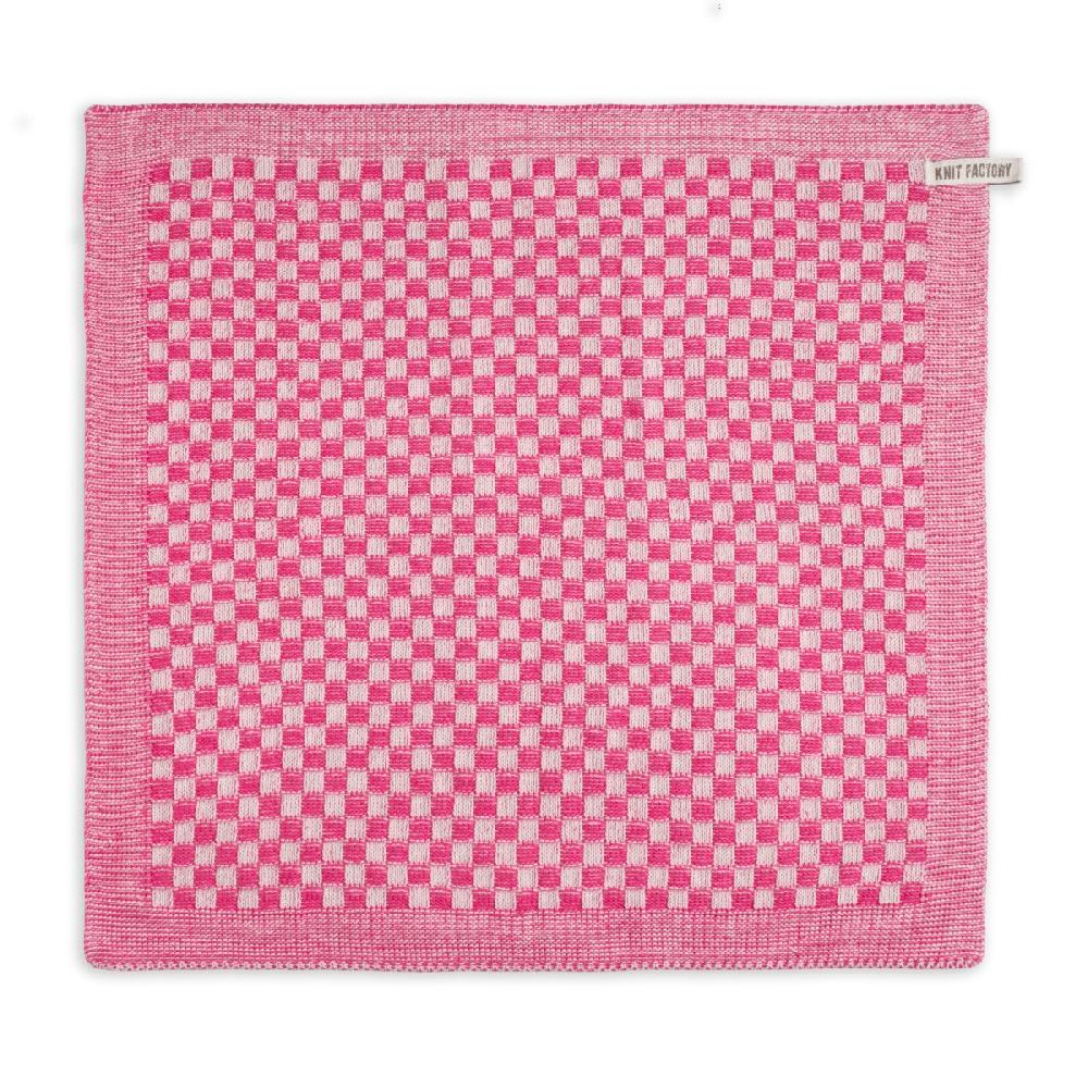 knit factory Keukendoek Cubes Ecru/Fuchsia