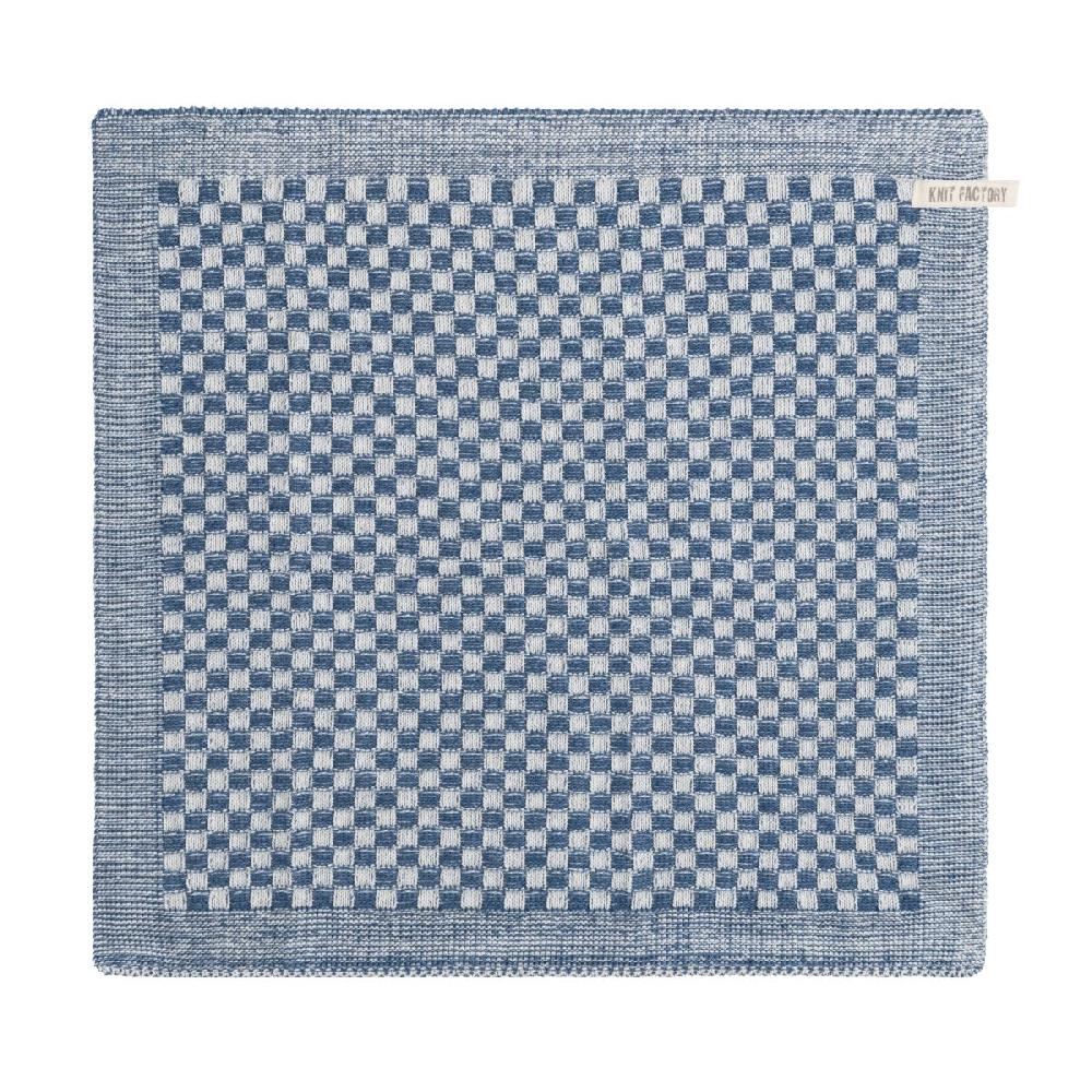 knit factory Keukendoek Cubes Ecru/Jeans