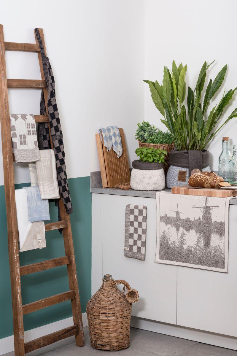 Knit Factory Keukendoek House Ecru/Stone Green