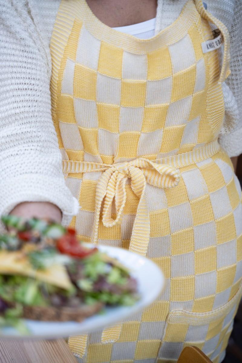 Knit Factory Keukenschort Block Ecru/Gold