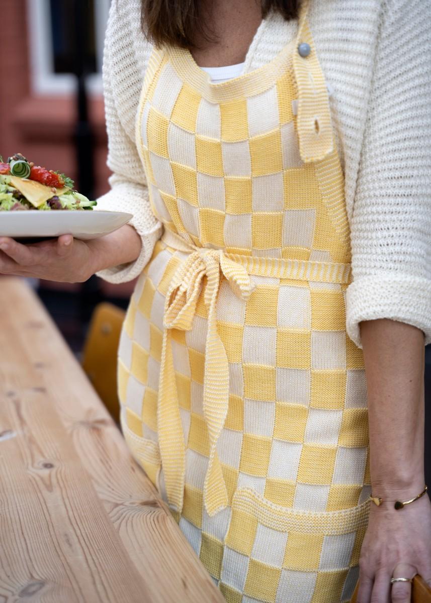 Knit Factory Keukenschort Block Ecru/Gold