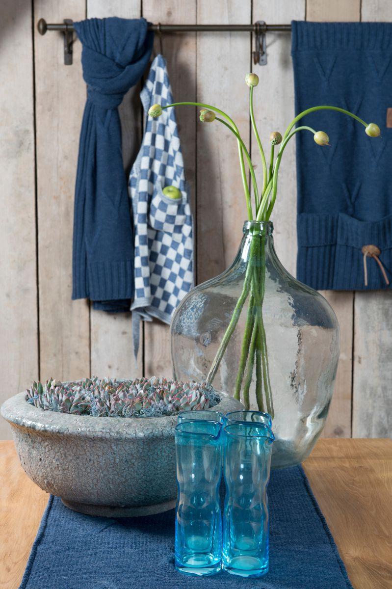 Knit Factory Keukenschort Block Ecru/Jeans