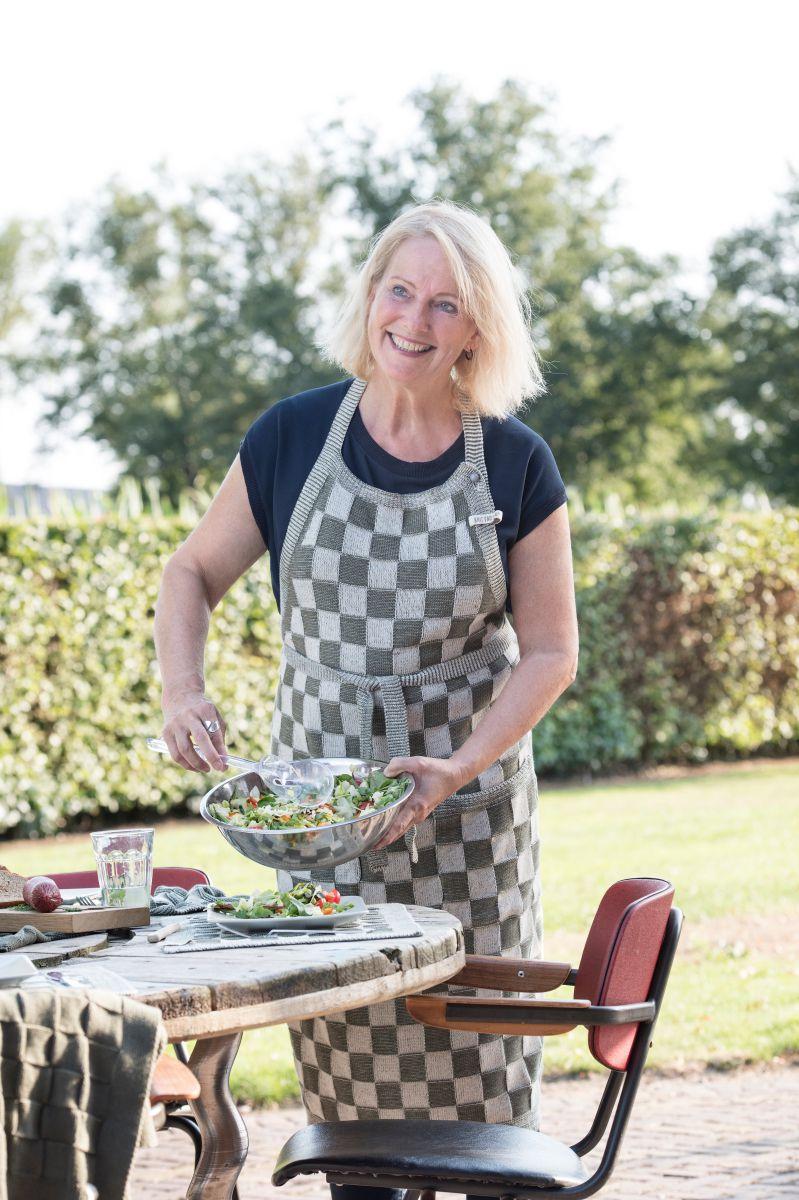 Knit Factory Keukenschort Block Ecru/Khaki