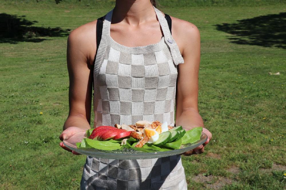 Knit Factory Keukenschort Block Ecru/Linnen