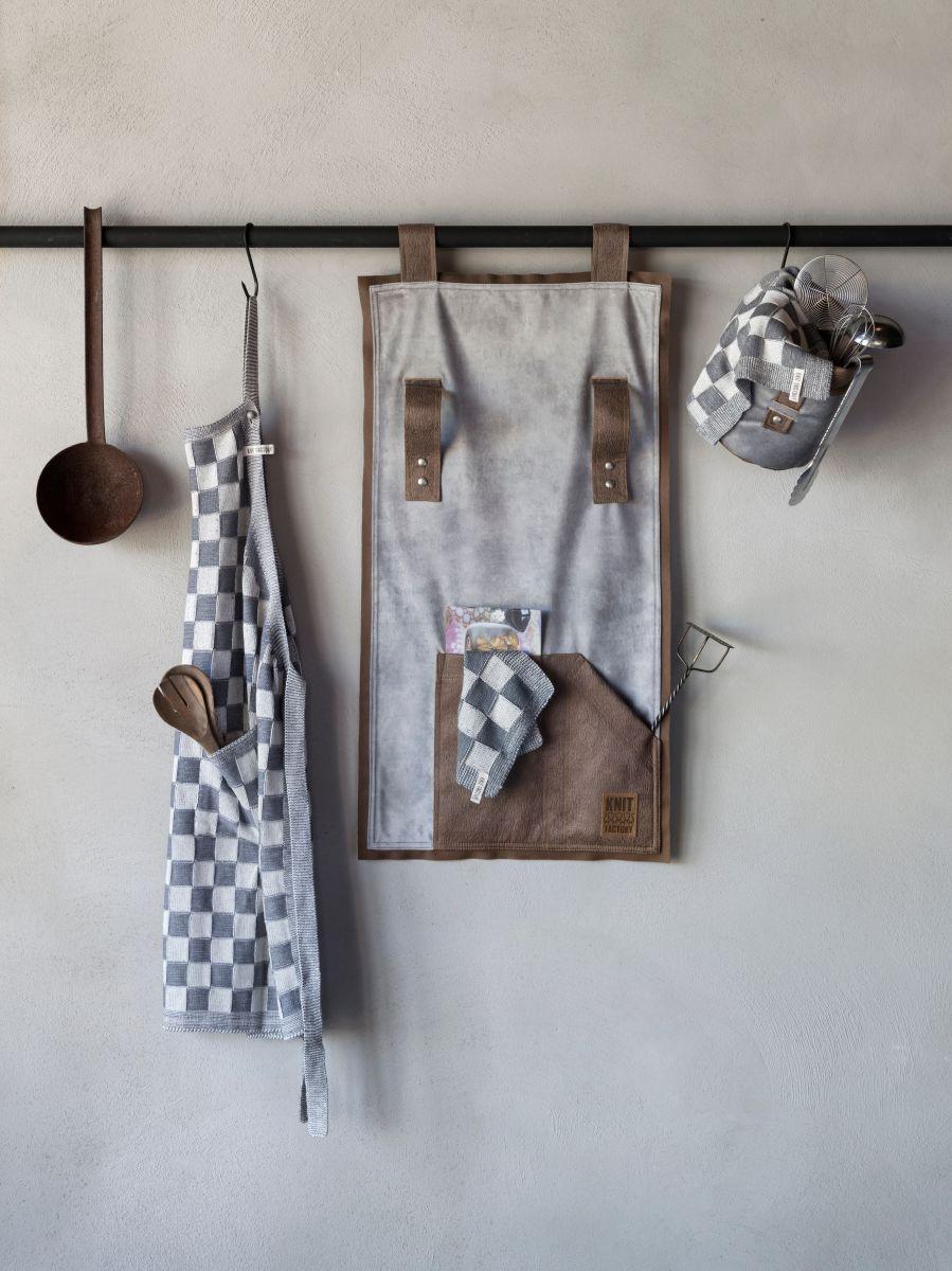 Knit Factory Keukenschort Block Ecru/Med Grey