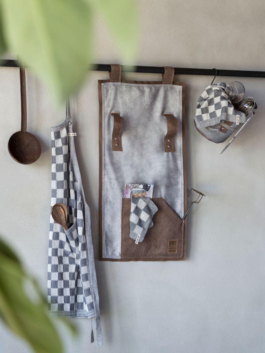 Knit Factory Keukenschort Block Ecru/Med Grey