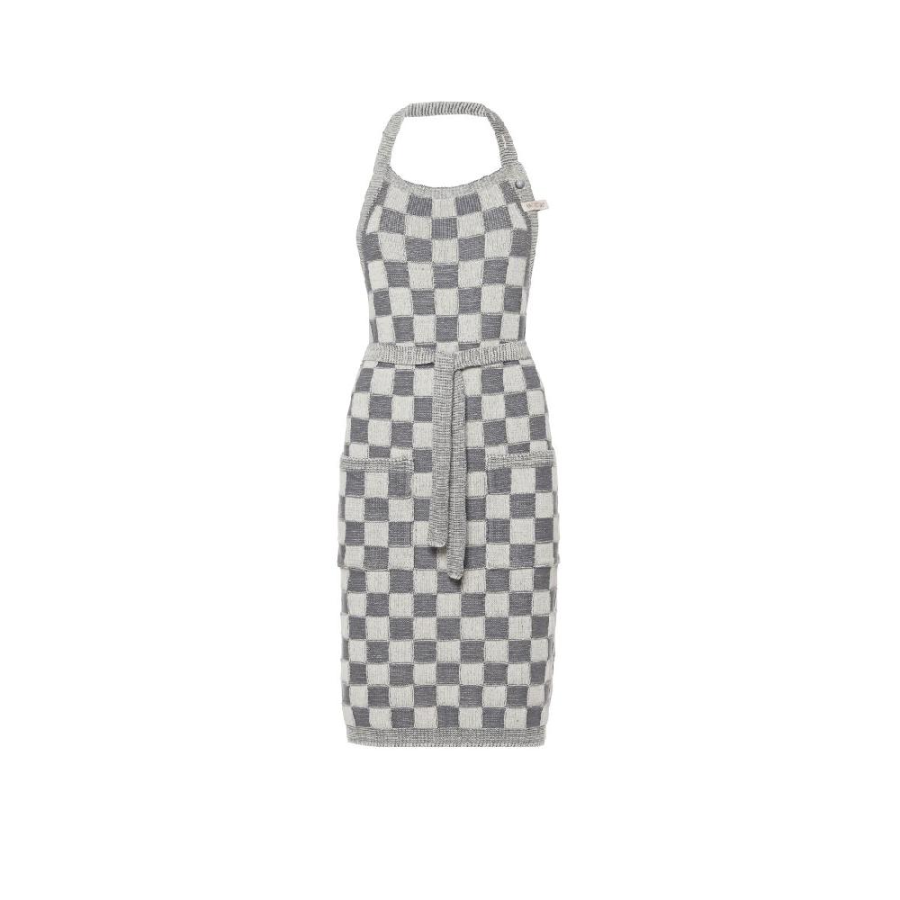 knit factory Keukenschort Block Ecru/Med Grey