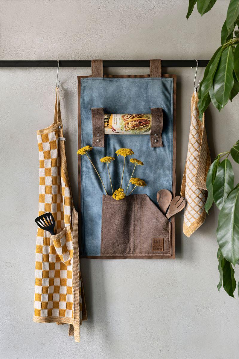 Knit Factory Keukenschort Block Ecru/Oker