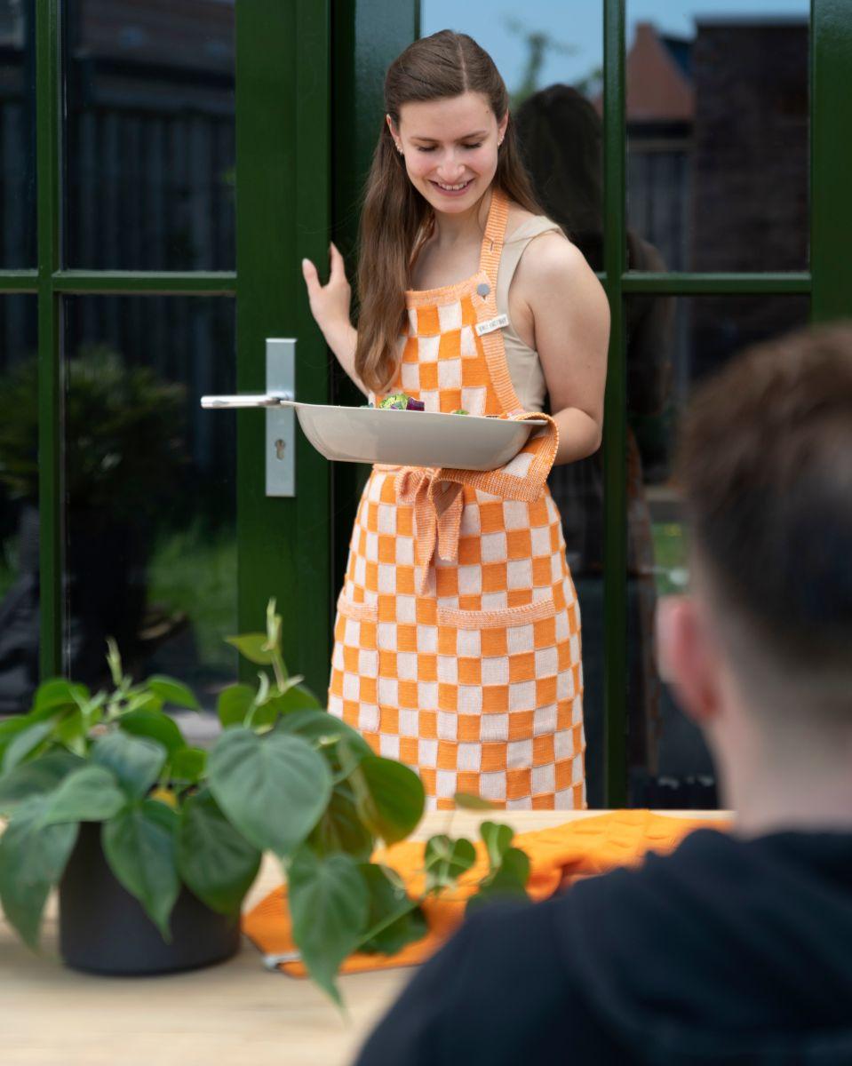 Knit Factory Keukenschort Block Ecru/Orange