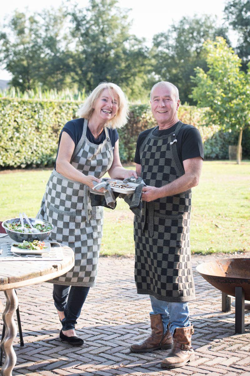 Knit Factory Keukenschort Block Ecru/Taupe