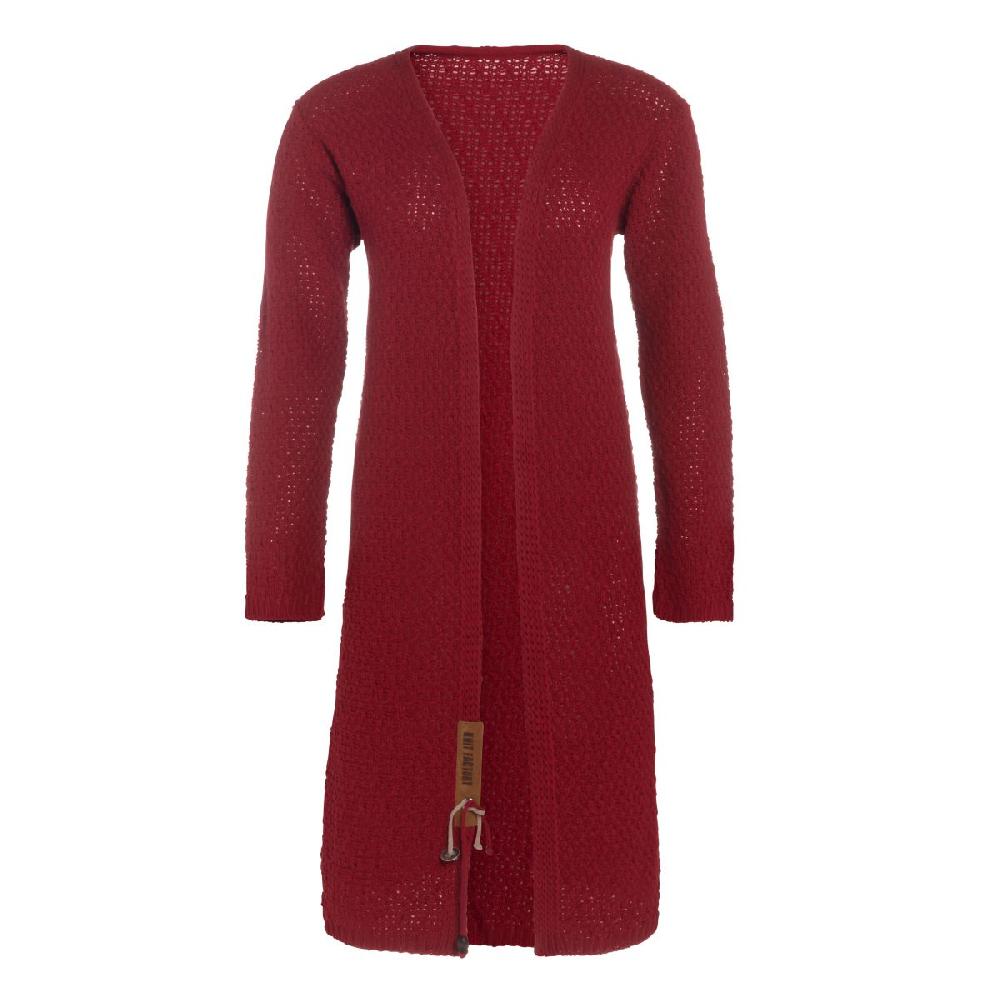 knit factory Luna Lang Gebreid Vest Bordeaux - 36/38