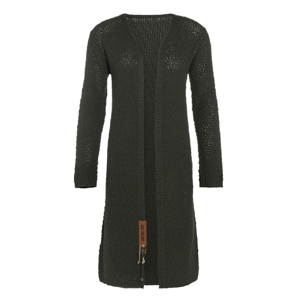 knit factory Luna Lang Gebreid Vest Khaki - 36/38