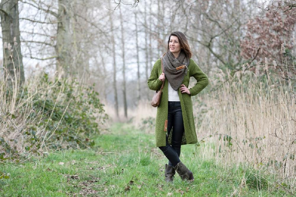 Knit Factory Luna Lang Gebreid Vest Mosgroen - 36/38