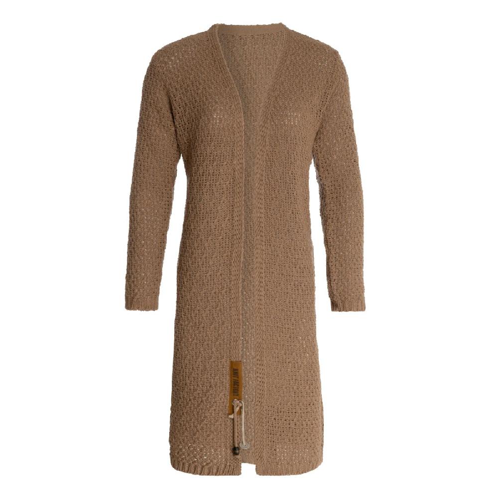 knit factory Luna Lang Gebreid Vest Nude - 36/38