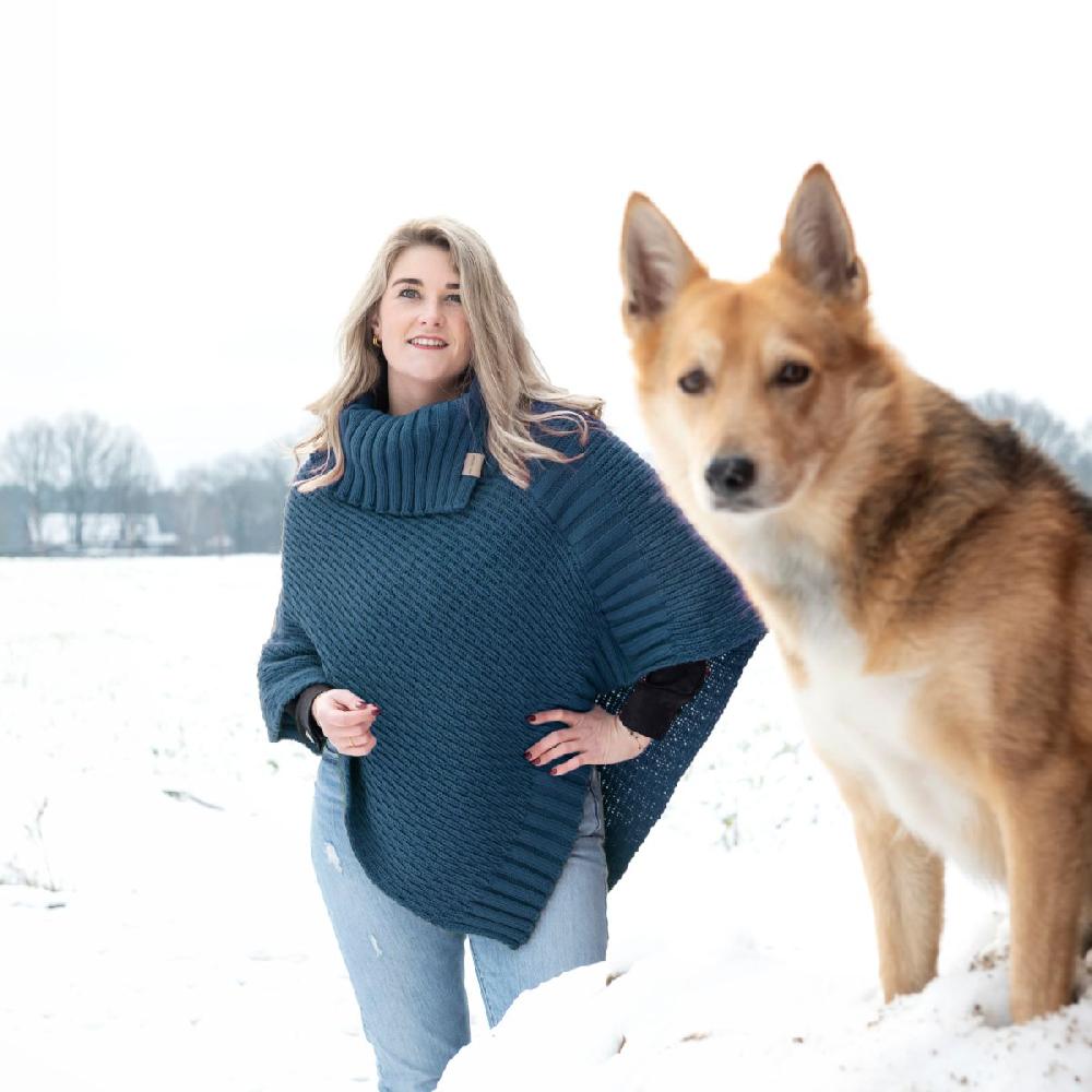 Knit Factory Nicky Gebreide Poncho Petrol