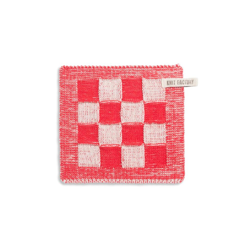 knit factory Pannenlap Block Ecru/Rood