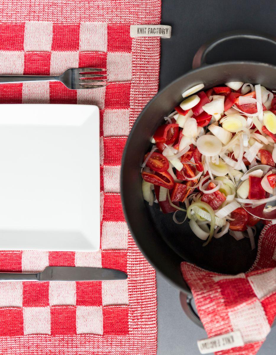 Knit Factory Placemat Block Ecru/Rood