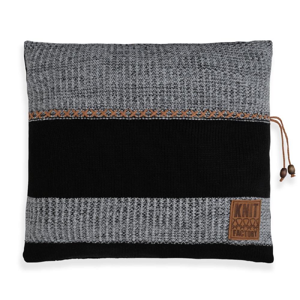 knit factory Roxx Kussen Zwart/Licht Grijs - 50x50