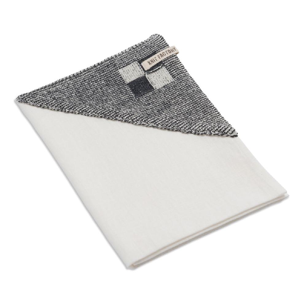 Knit Factory Theedoek Block Ecru/Antraciet