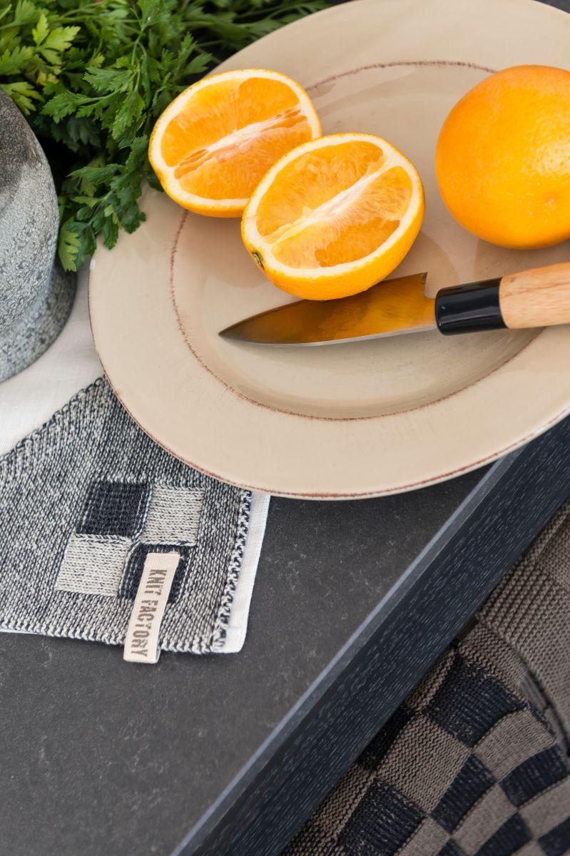 Knit Factory Theedoek Block Ecru/Antraciet