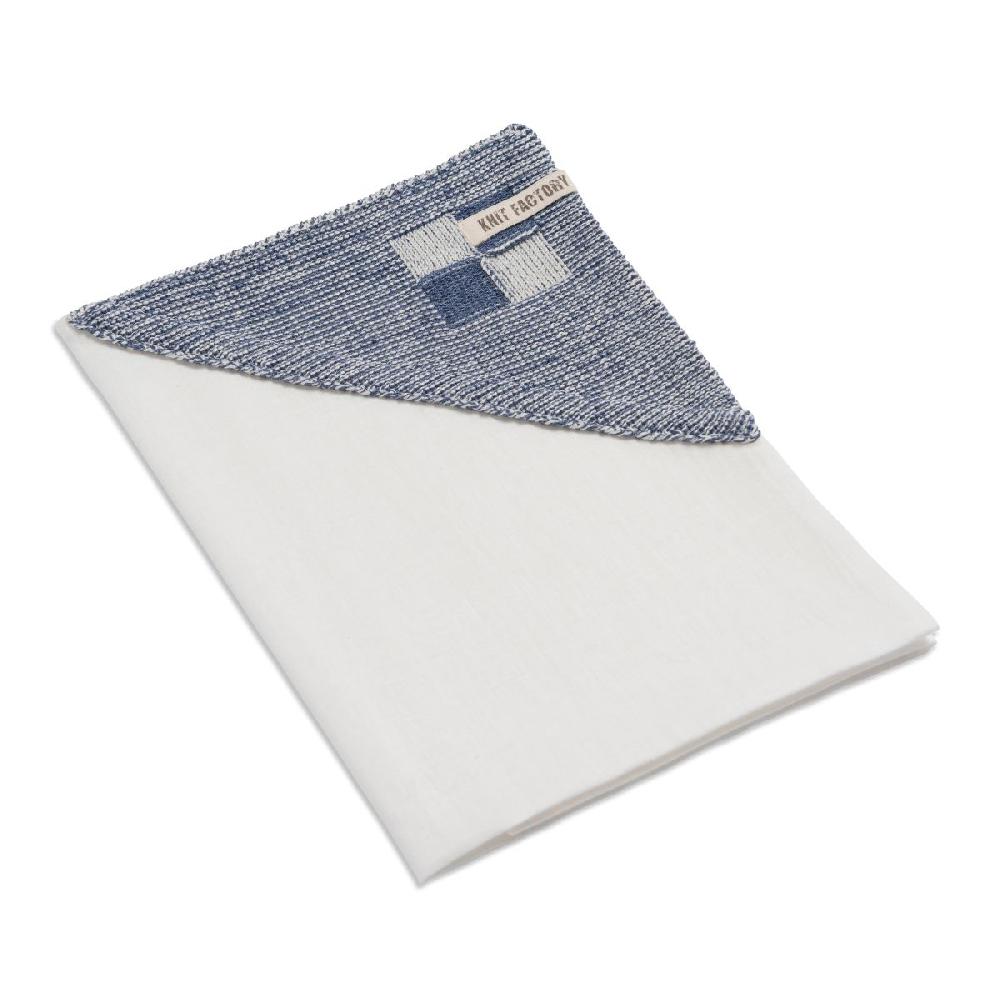 Knit Factory Theedoek Block Ecru/Jeans