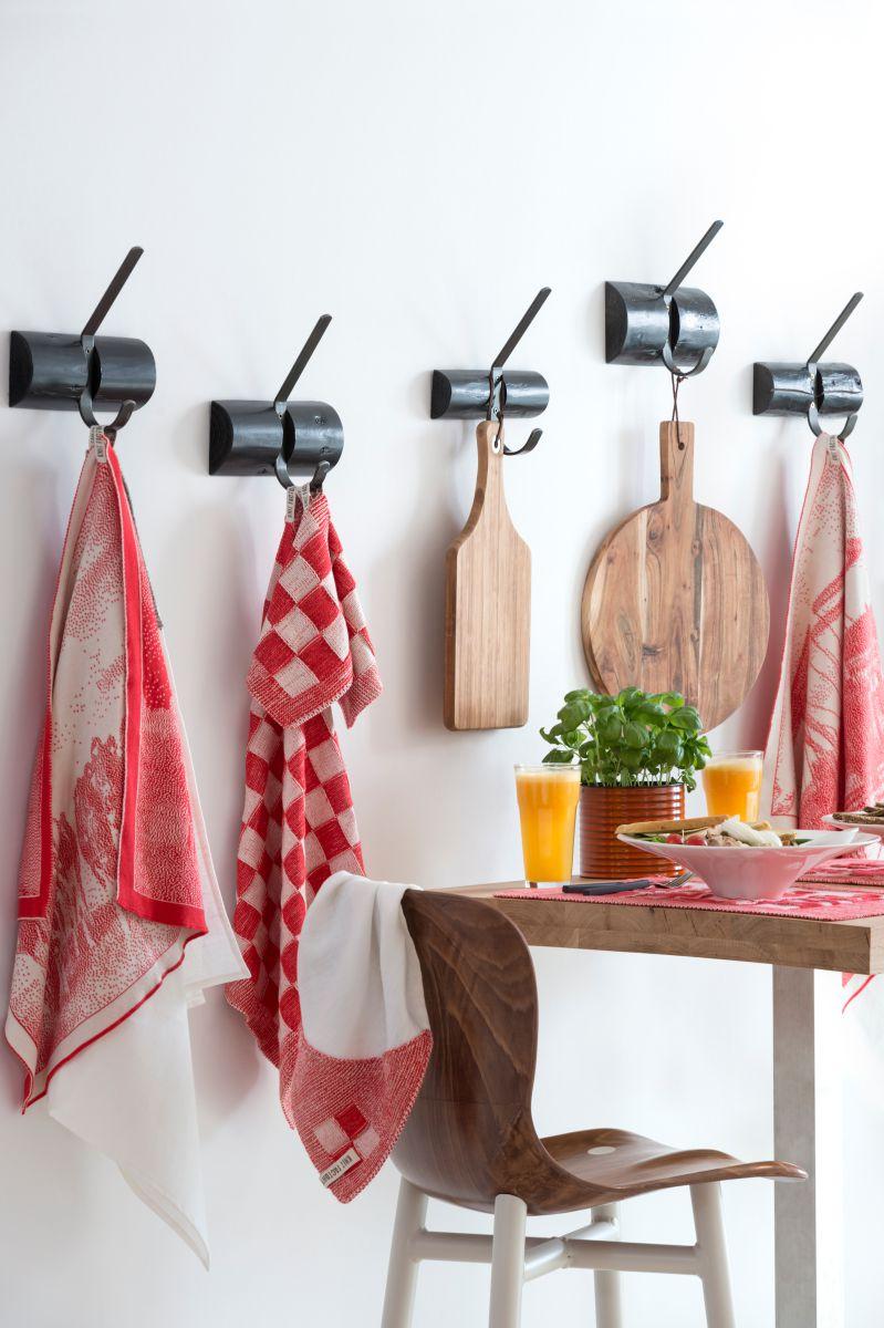 Knit Factory Theedoek Block Ecru/Rood