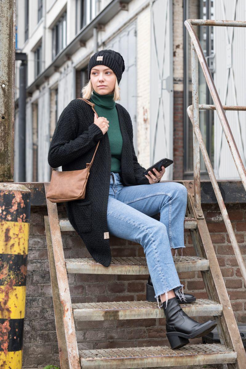 Knit Factory Luna Gebreid Vest Antraciet - 36/38 - Met Steekzakken